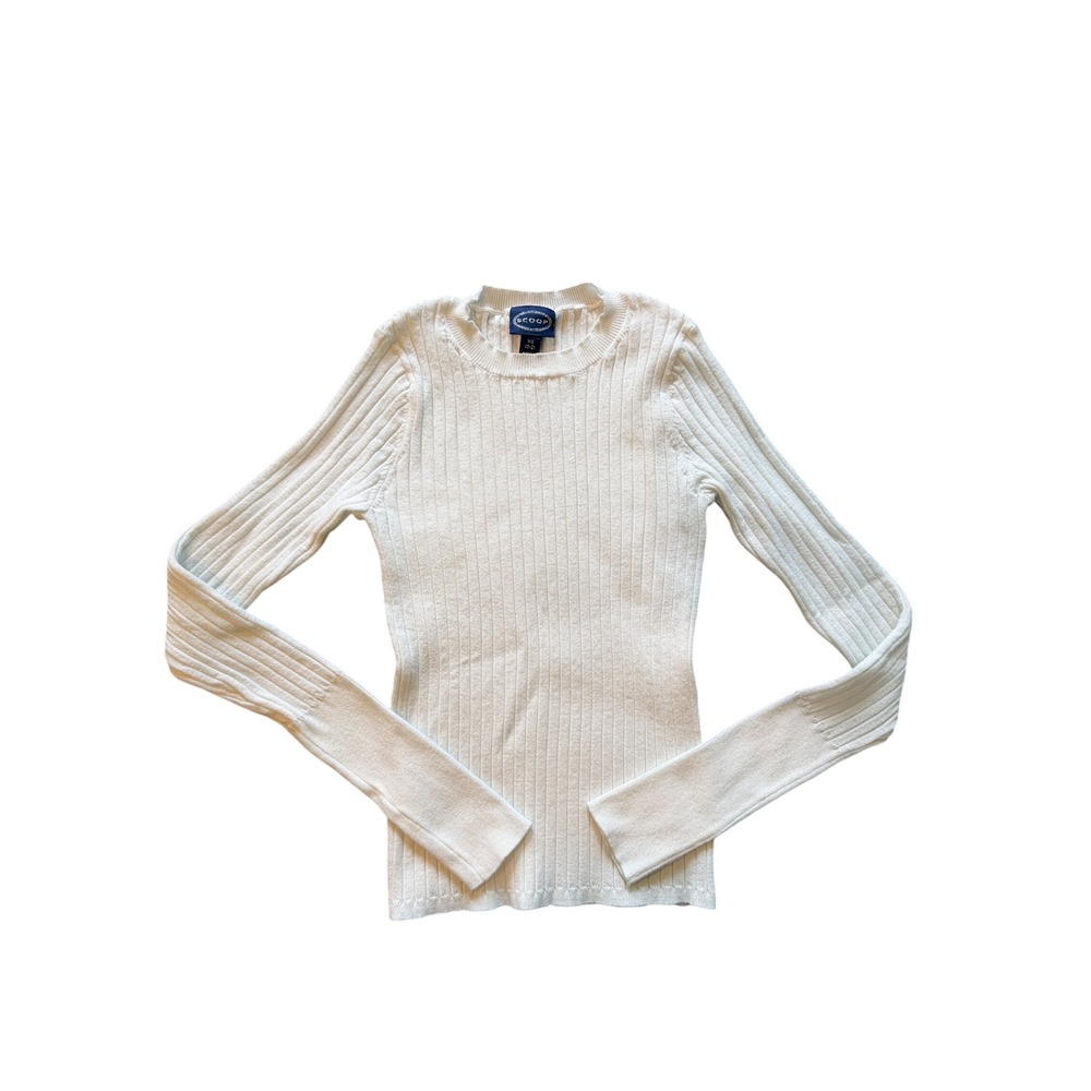 Scoop White Ribbed Knit Crew Neck Long Sleeve Sweater XS 2309005A